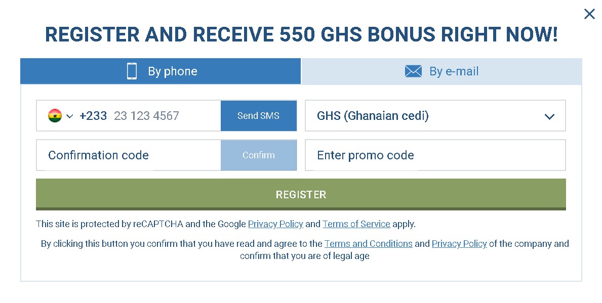 1xBet Ghana register